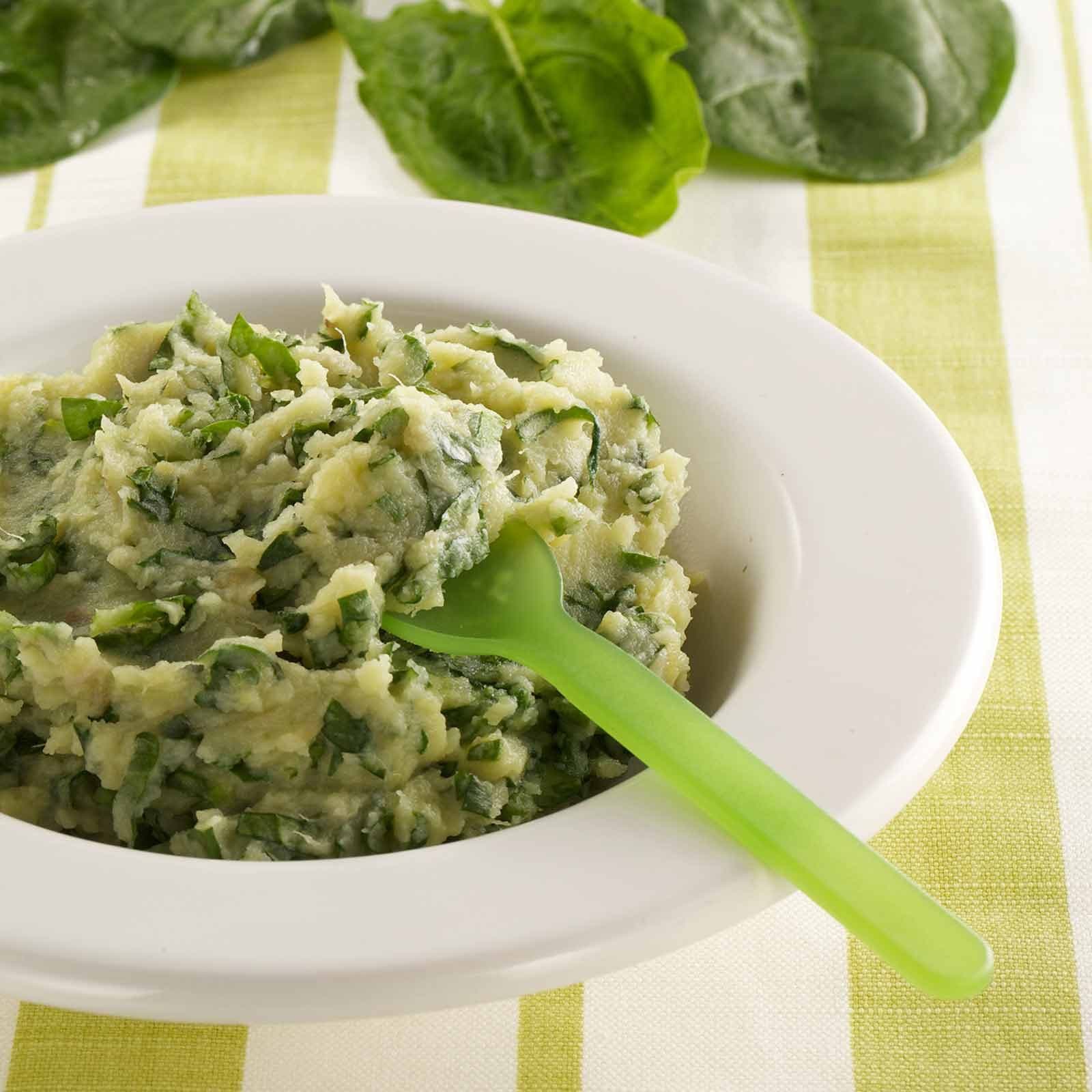Puré de batatas asadas y espinaca